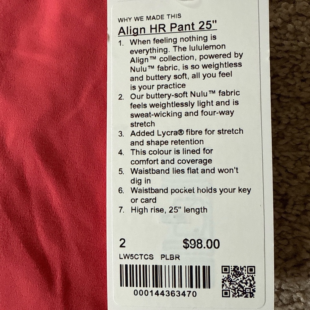 LULULEMON Women’s Align HR Pant 25" - Size 2 Pale Raspberry LW5CTCS PLBR - Picture 4 of 7